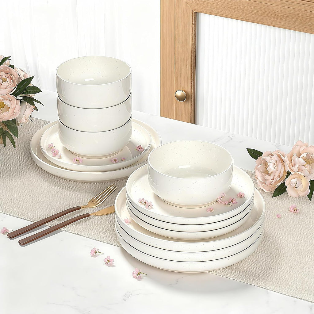 Dinnerware Set for 4, 12 Pieces Plates and Bowls Set
