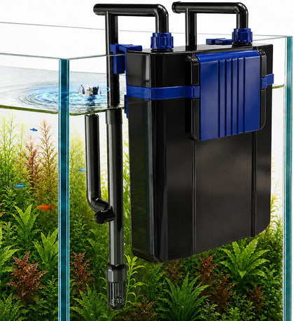 Quiet Hang on Back Aquarium Filter 10-45 Gallon | 7W Fish Tank Filter, Oil Skimmer,4-Stage Filtration,Adjustable