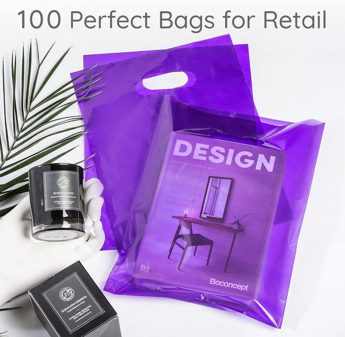 100 Purple Plastic Bags With Handles 9x12 Merchandise Bags