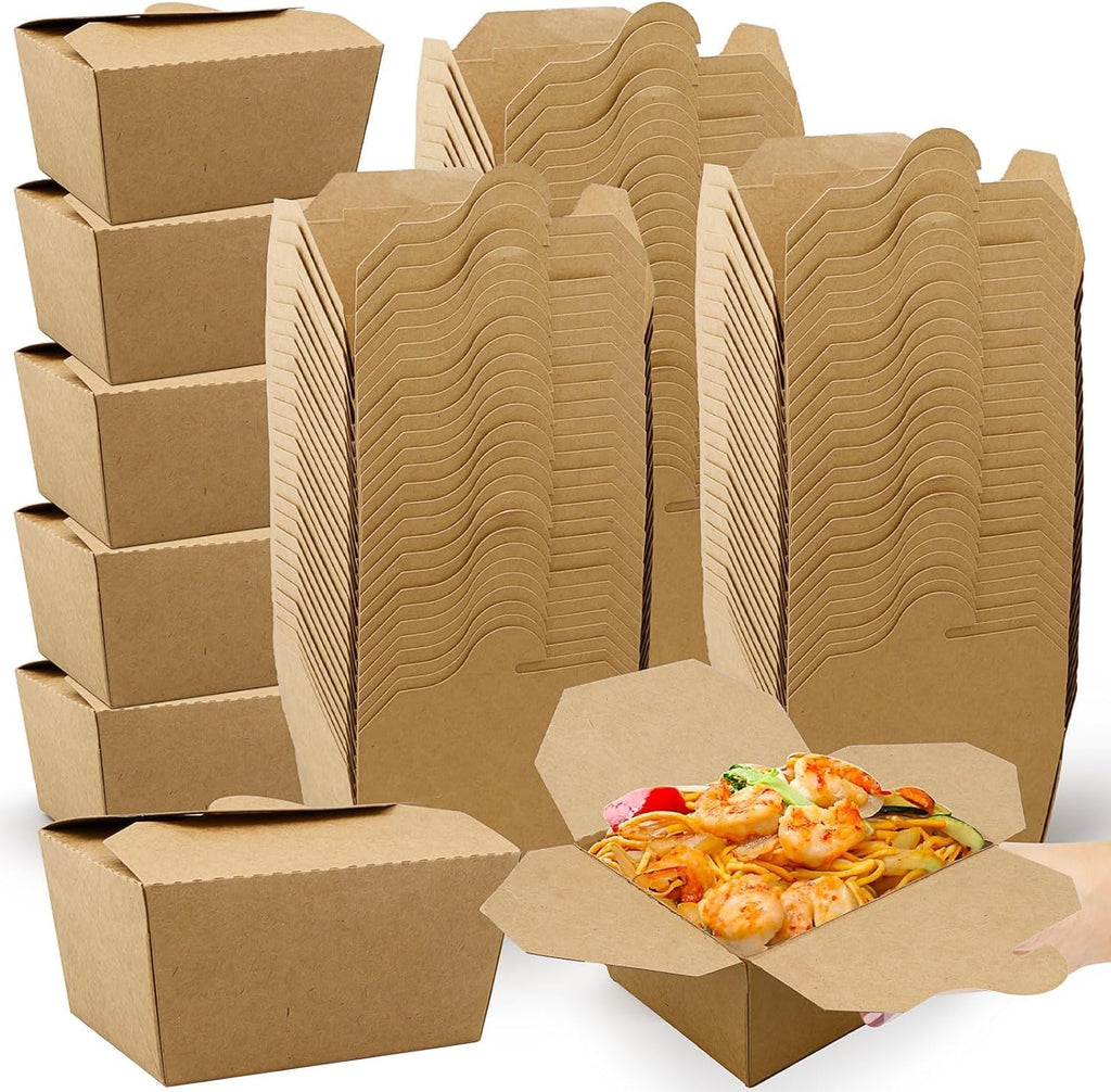 100-Pack Chinese Take Out Boxes,25oz Kraft Brown To-Go Containers