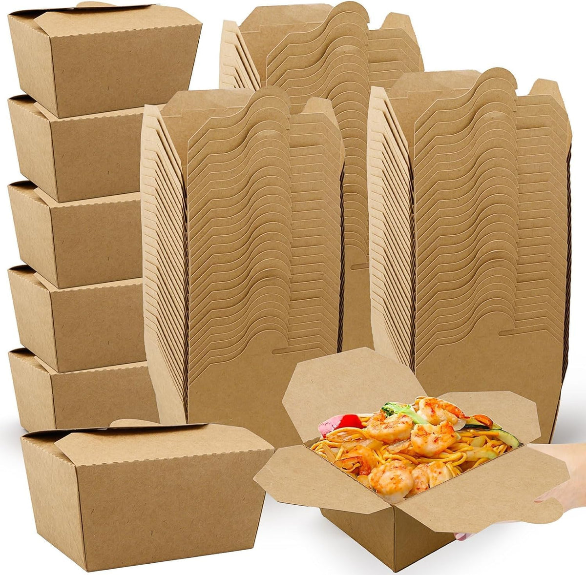 100-Pack Chinese Take Out Boxes,25oz Kraft Brown To-Go Containers