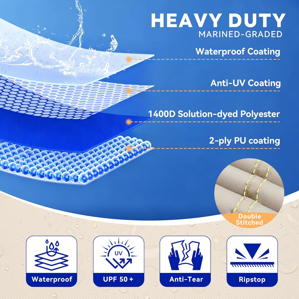 1400D Heavy Duty Waterproof Boat Cover,Tear-Resistant,Trailerable,Enhanced Windproof Buckles,with Storage Bag