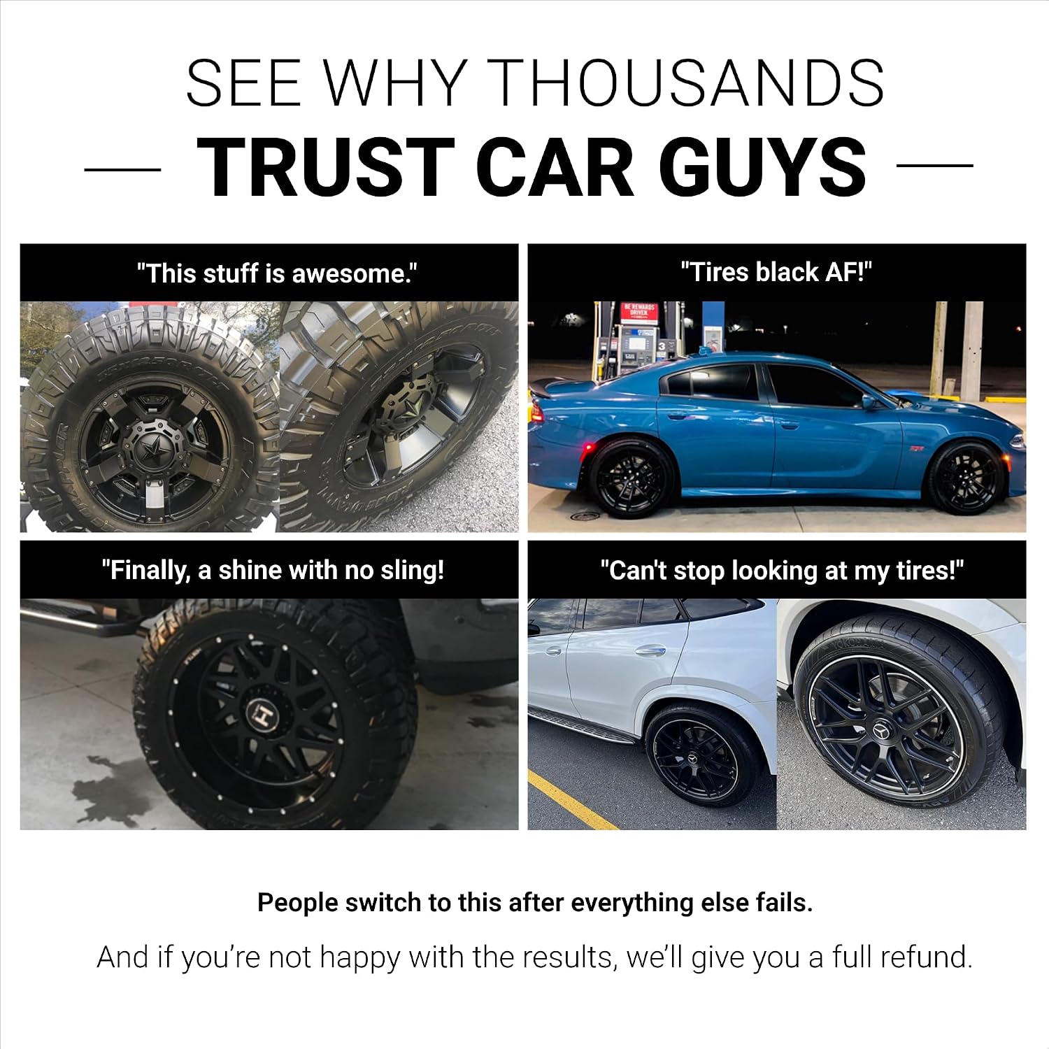 CAR GUYS Tire Shine Spray - The Perfect Deep Black Shine - Long Lasting Car Tire Dressing - No Sling & Dry to Touch