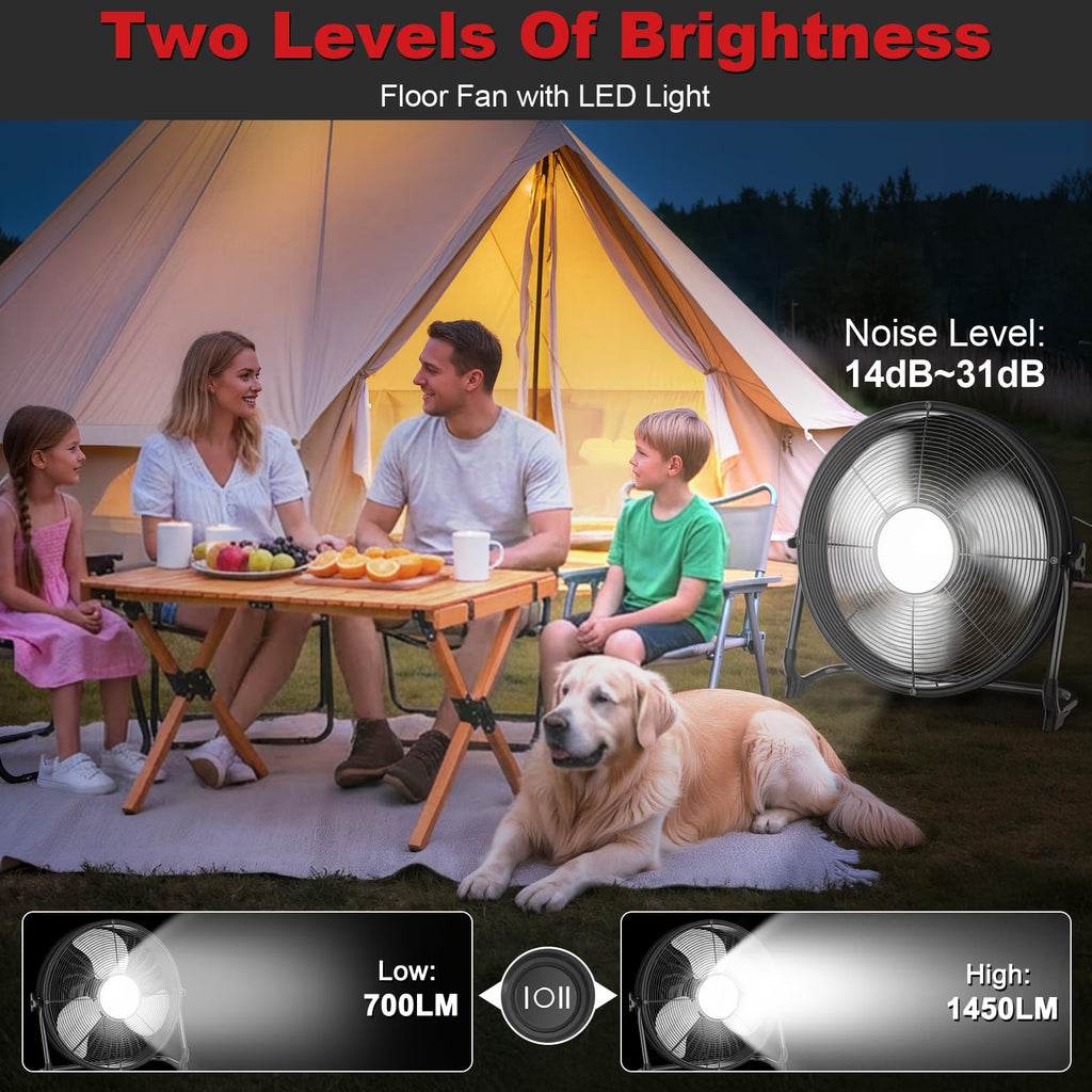 16" Battery Powered Floor Fan with LED Light Compatible with Milwaukee