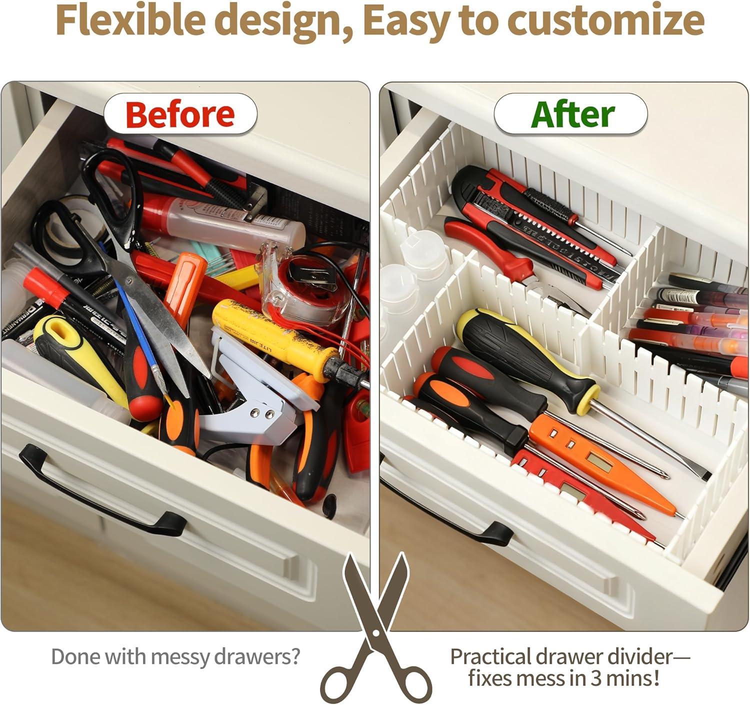 Drawer Divider Adjustable DIY Storage Organizer Separator for Tidying Clutter Cutlery Underwear Socks Clothes Dresses