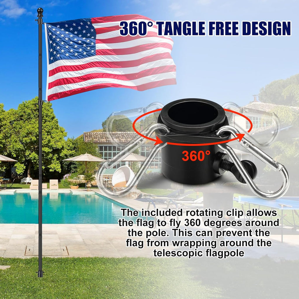 Flag Poles for 3x5 Flags Outdoor - 9 ft Tangle Free Stainless Steel Flagpole with with Spiral Ground Piles Inserted