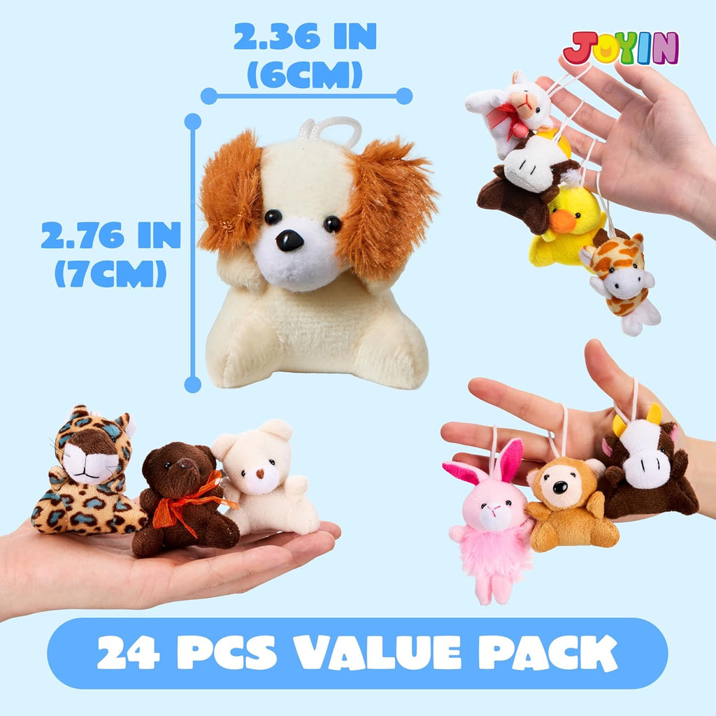 24 Pack Mini Animal Plush Toy Assortment (24 Units 3" Each), Animals Keychain Decoration for Kids, Small Stuffed