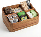 Acacia Wood Coffee Station Organizer for Countertop, Tea Organizer and Holder, Coffee Bar Caddy with Multiple
