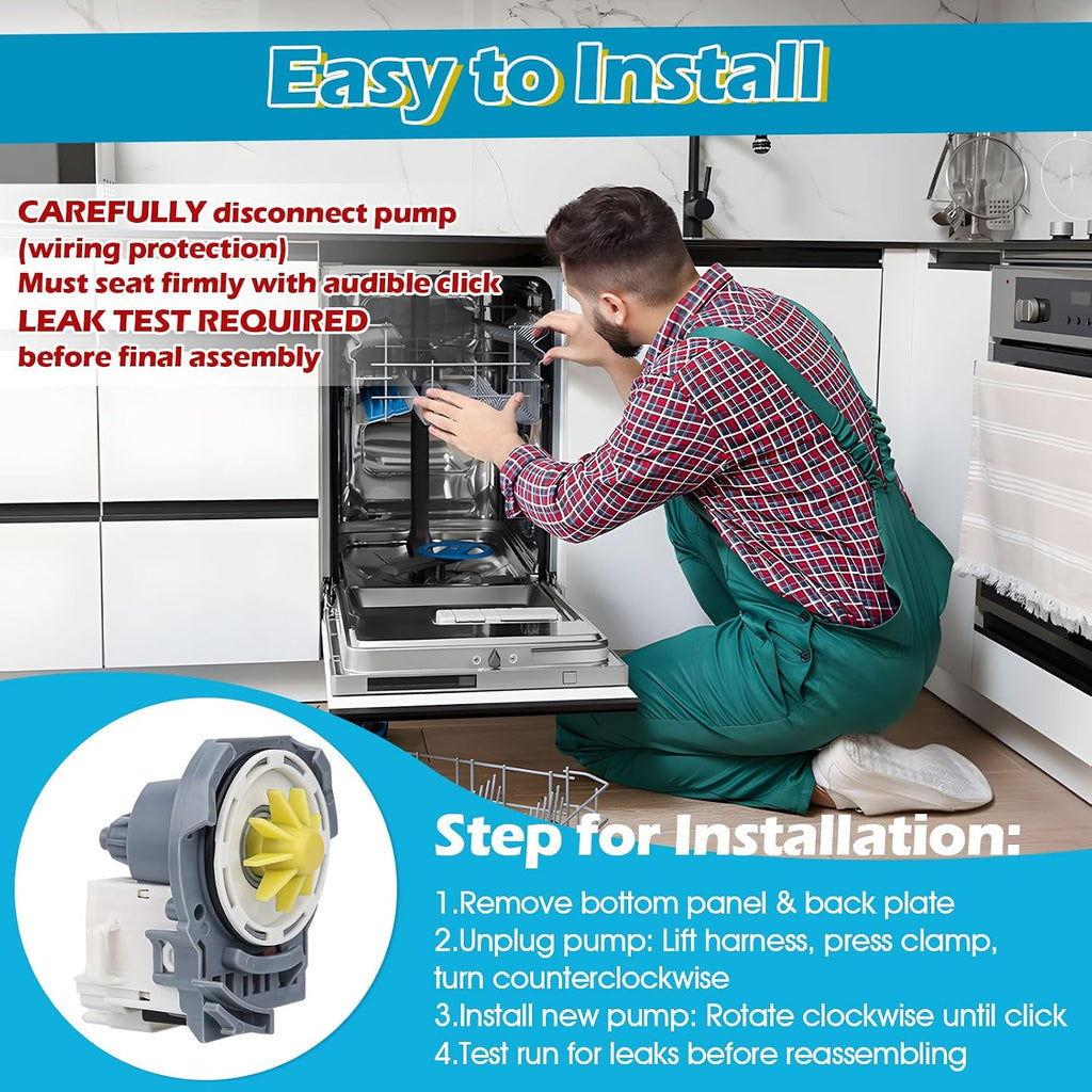 Upgraded W10876537 W10724439 Dishwasher Drain Pump Compatible with Whirlpool, Kenmore, KitchenAid, Amana, Ikea, Jenn-Air Replaces W10724439, W10876537VP,AP6004843, PS11738151, 4454971, 2EAP11738151