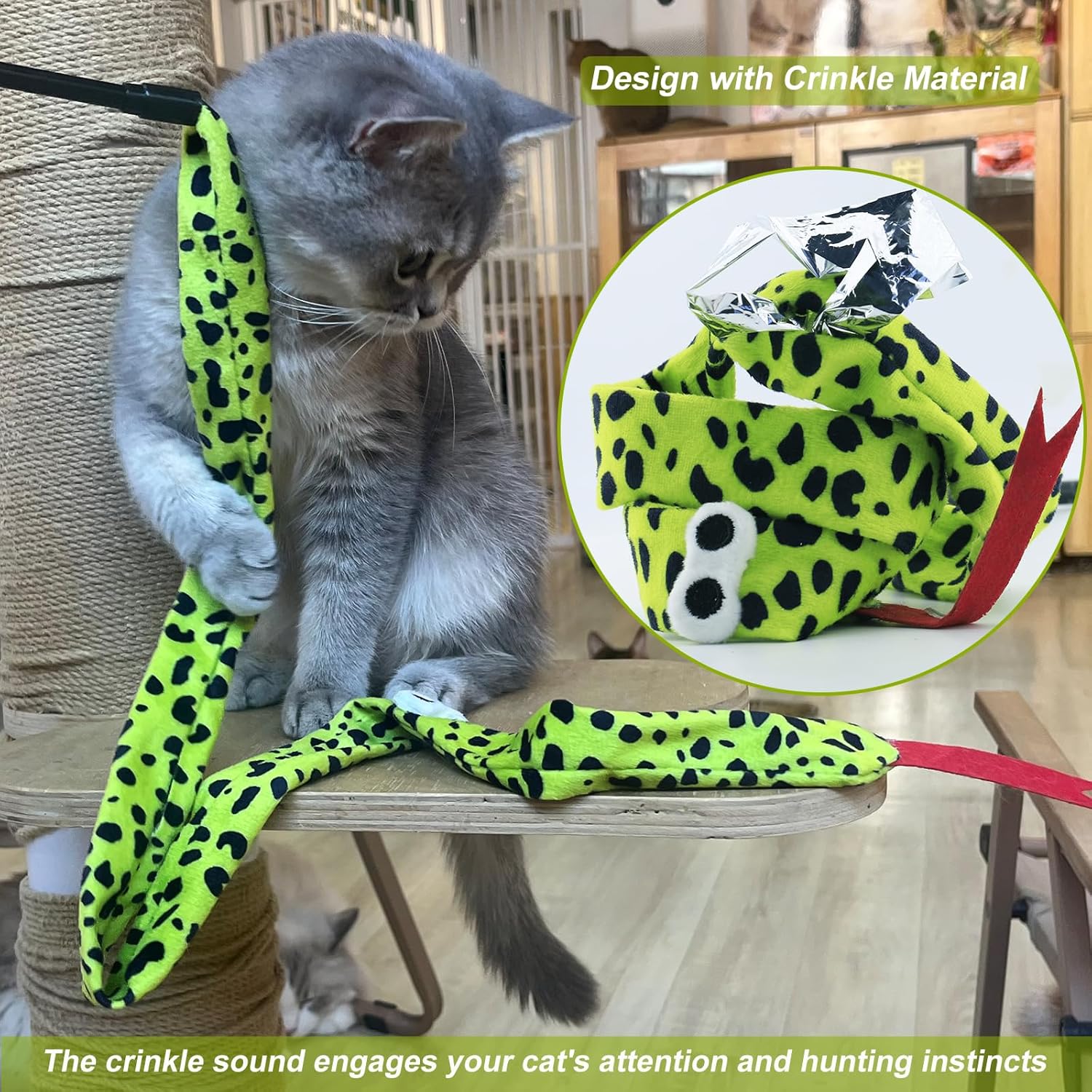 Interactive Cat Toy Wand with Catnip Mouse, Cat Teaser Wand Rainbow String for Bored Indoor Adult Cats and Kittens (5