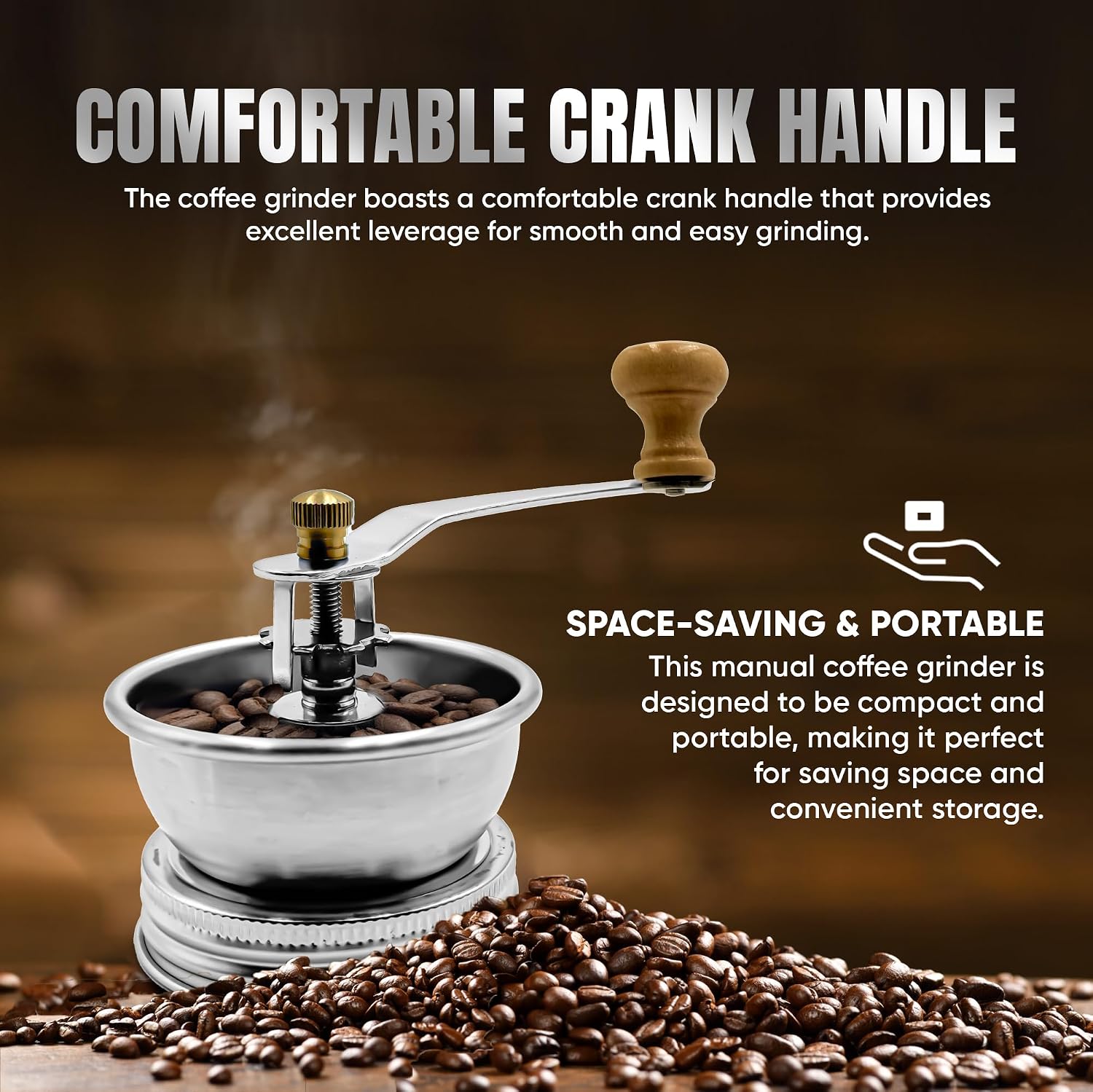 Stainless Steel Coffee Grinder Lid Attachment for Regular Mouth Mason Jars - Manual Crank Burr Grinder for Fresh