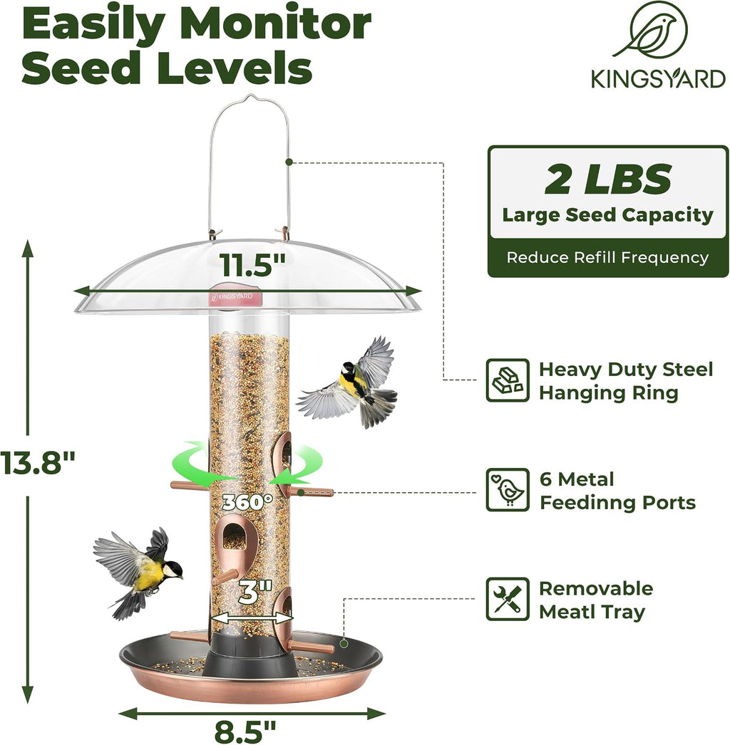 6-Port Tube Bird Feeder for Outdoors Hanging