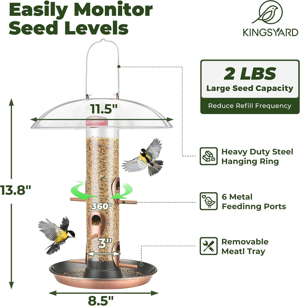 6-Port Tube Bird Feeder for Outdoors Hanging