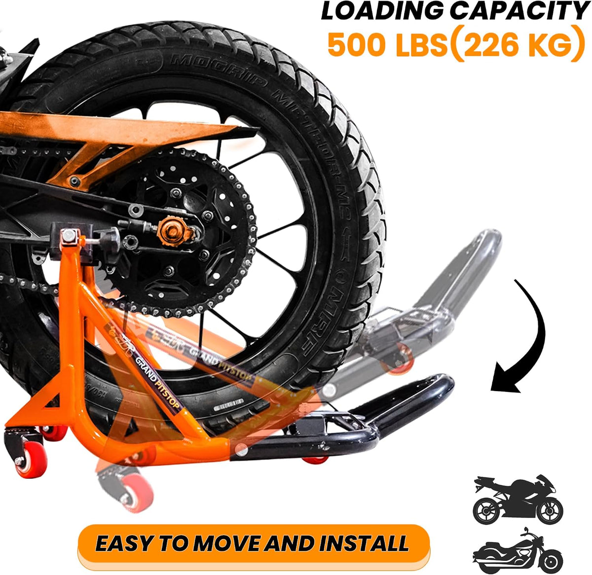 Universal Adjustable Rear Paddock Stand for Motorcycle with Swingarm Rest 360° Dismantable, Motorcycle Weight Up to