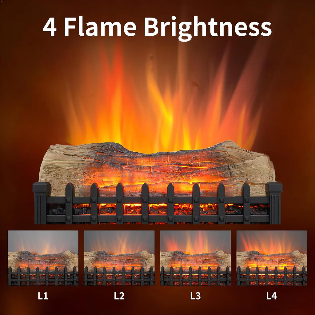 21" Electric Fireplace Log Set, Fireplace Insert with Realistic Flame, Adjustable Flame Brightness, Thermostat, 9H