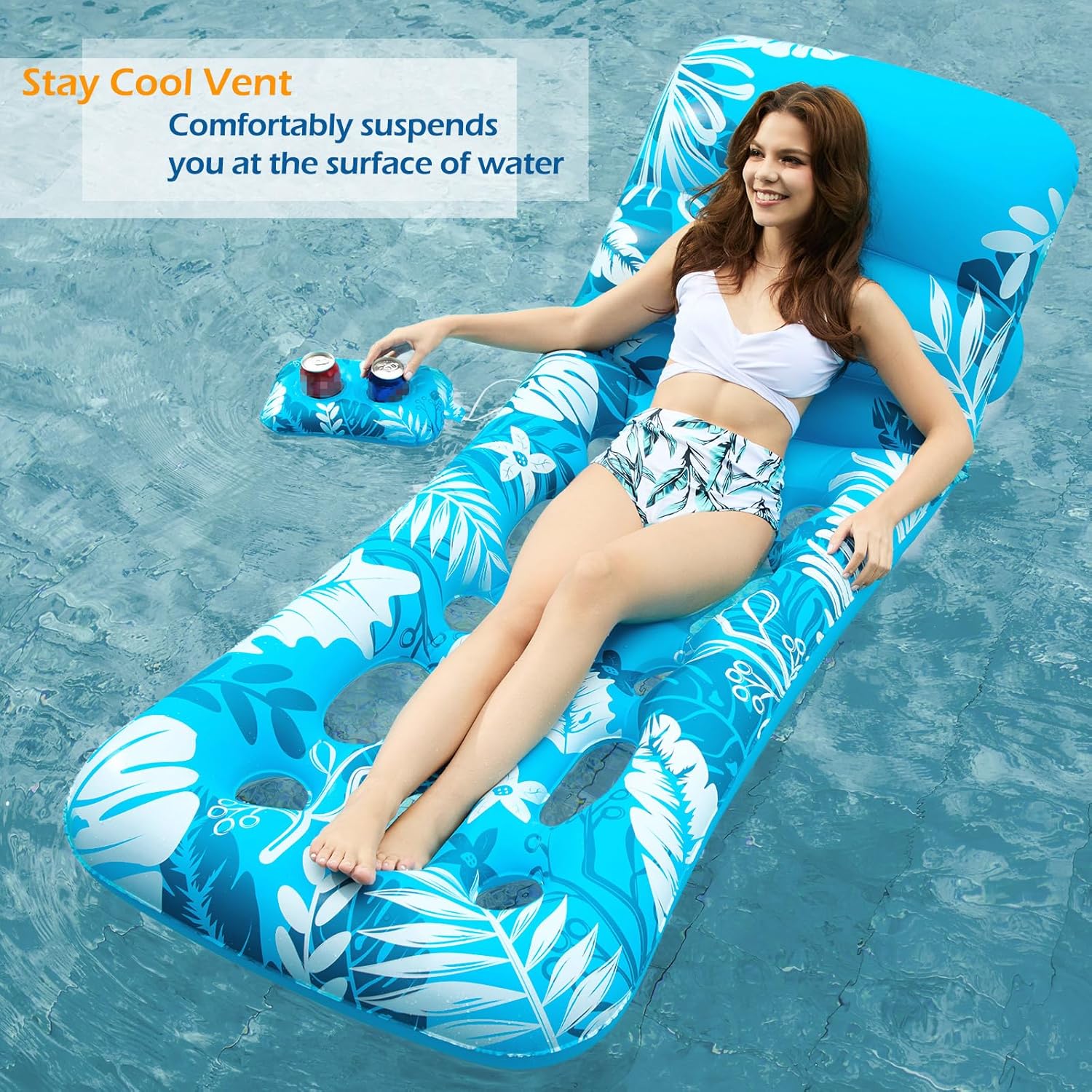 Inflatable Pool Float Adult - Pool Floaties Lounger Floats Floating Chair Raft with Adjustable Backrest Cup Holders