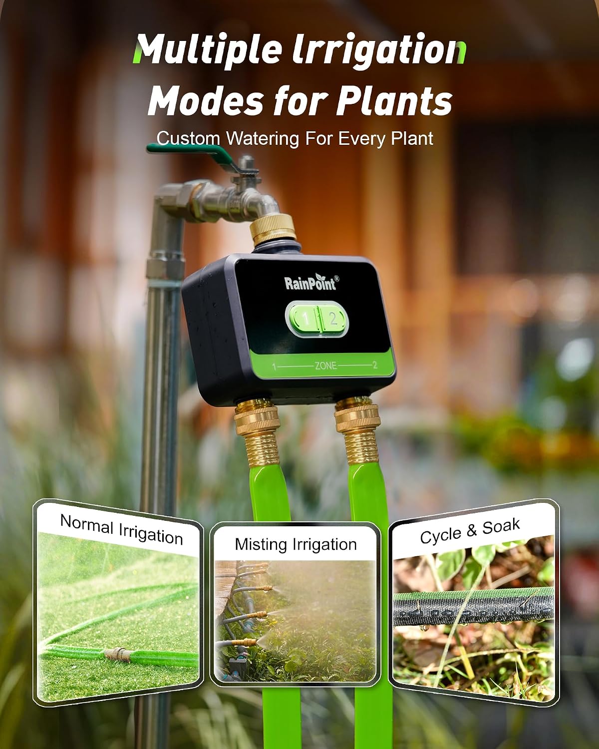WiFi Water Timer for Garden Hose with Brass Inlet & Outlet, 2-Zone Smart Hose Timer, WiFi Irrigation Controller via