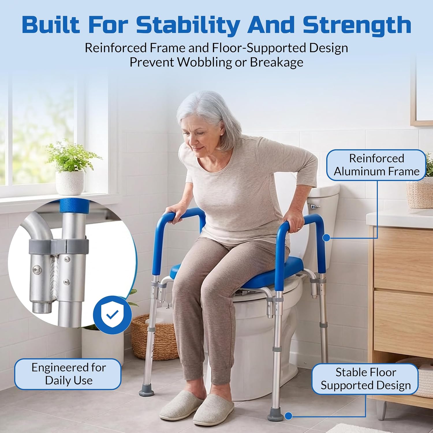 Ultimate Raised Toilet Seat with Handles - Adjustable Raised Toilet Seat for Seniors, Bedside Commode - Padded