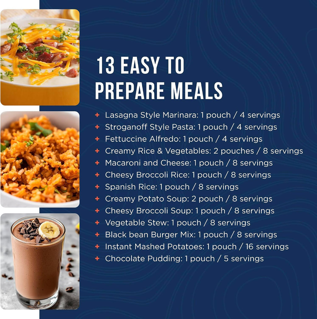 Lunch & Dinner Variety Kit Emergency Food Supply, 113 Servings, 25 Year Shelf Life - Dehydrated Meals, Survival Food