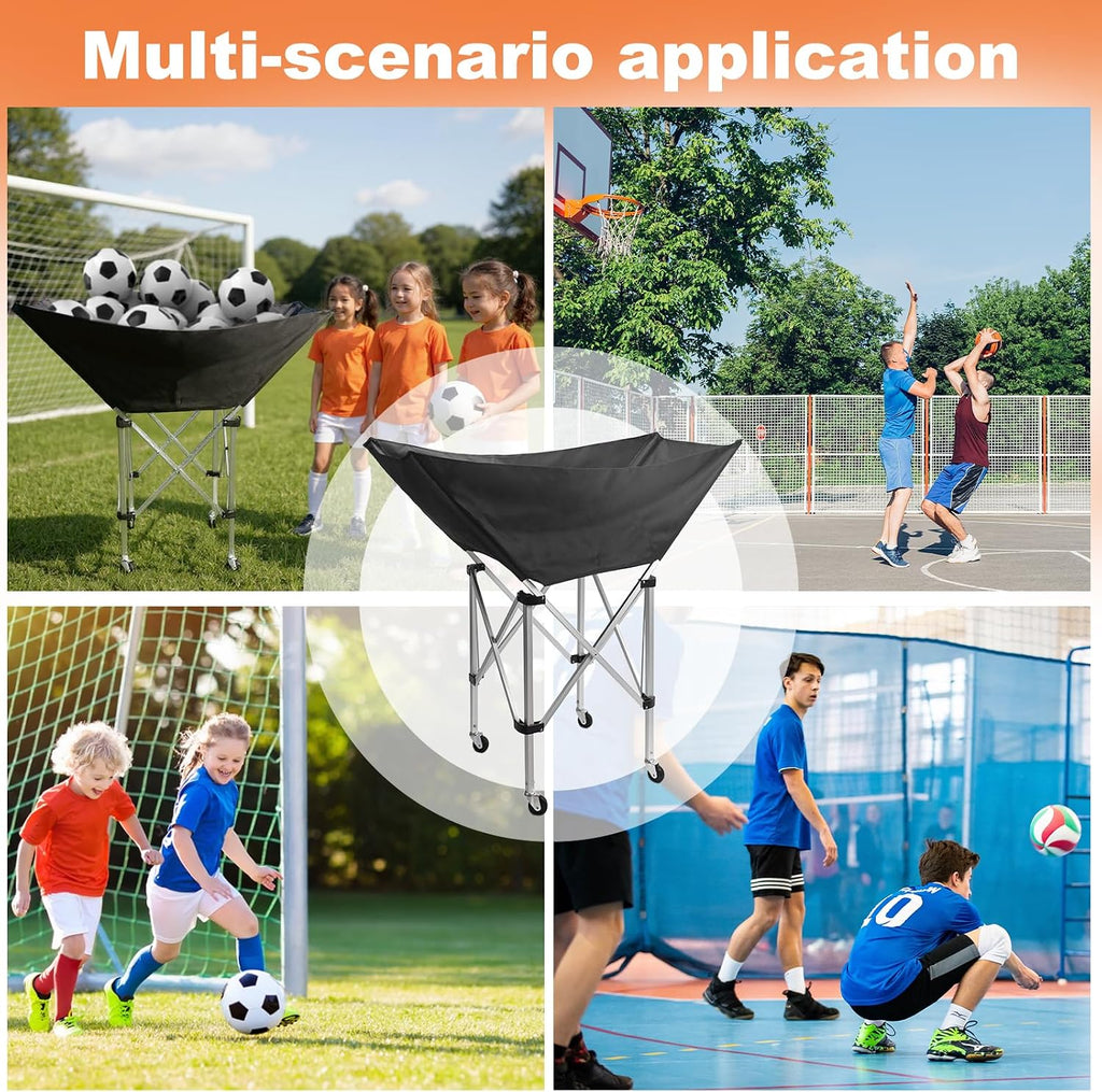 Collapsible Hammock Ball Cart with Wheels, Heavy-Duty Volleyball Cart for Gym Garage Sports Equipment Organizer