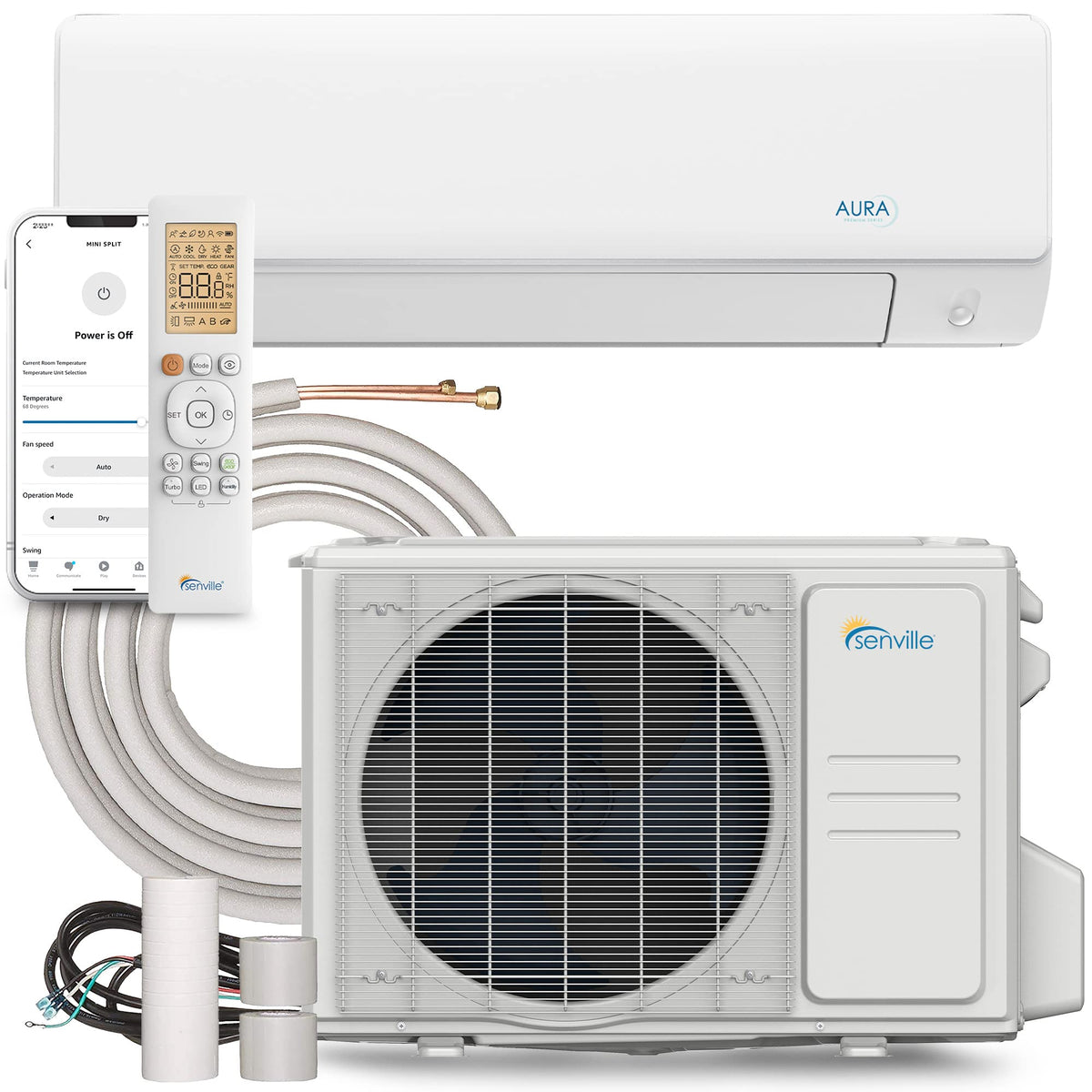 AURA Mini Split Air Conditioner, Heat Pump, White, 9000 BTU