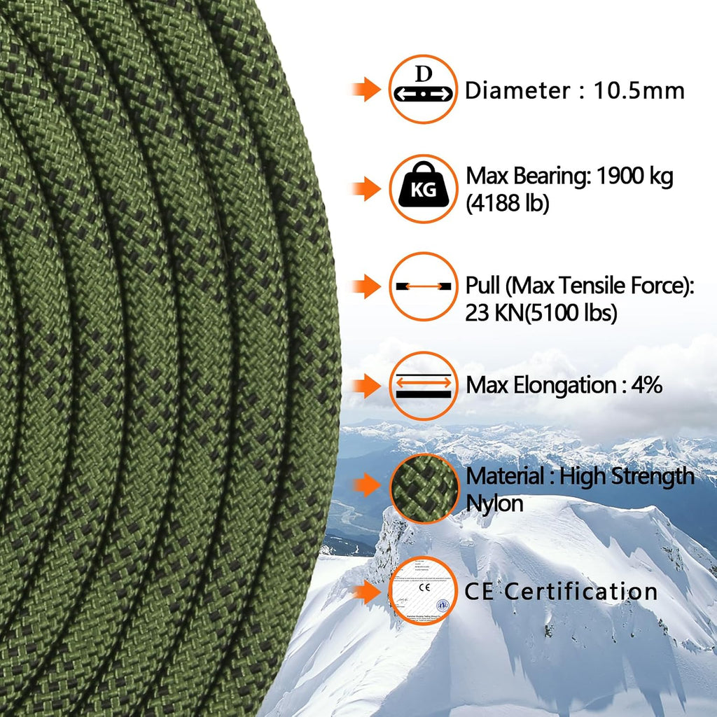 10.5 mm Static Climbing Rope 10M(32ft) 20M(64ft) 30M(96ft) 50M(160ft) 70M(230ft) Outdoor Rock Climbing Rope, Escape