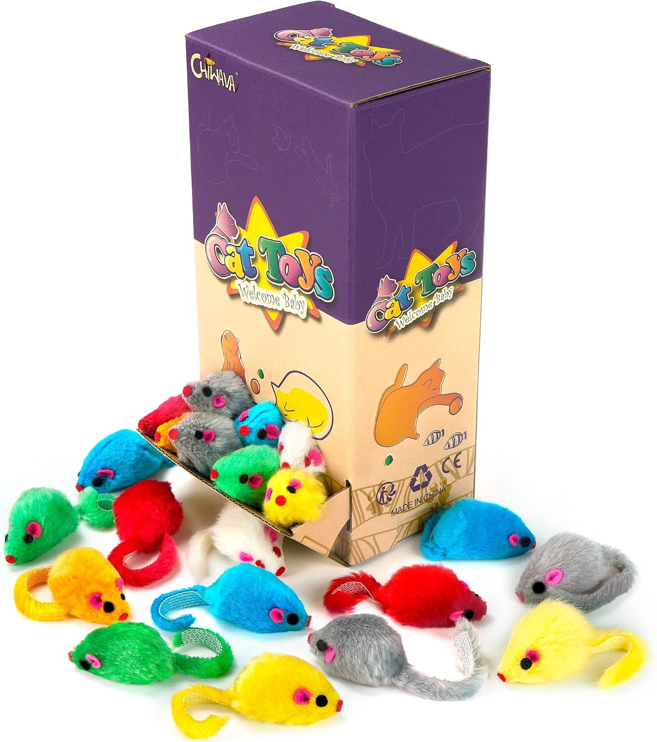 36PCS 4.1'' Furry Cat Toy Mice Rattle Small Mouse Kitten Interactive Play Assorted Color