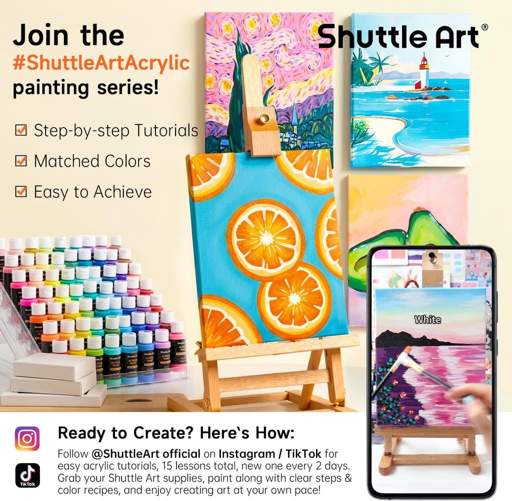 Acrylic Paint, 36 Colors Acrylic Paint Set with Brushes & Palette, 2oz/60ml Bottles, Rich Pigments Non-toxic for