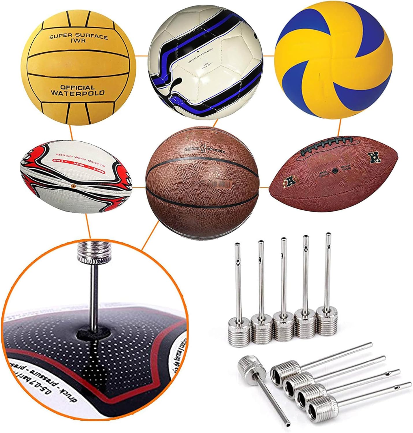 Ball Pump Inflation Needle - Stainless Steel Air Pump Needles - Ideal for Blowing Up Football, Basketball