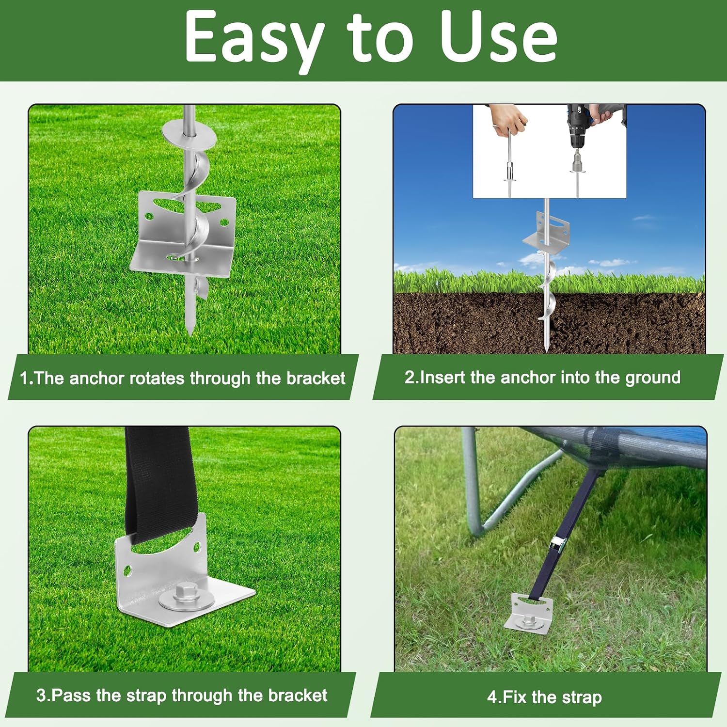 24'' Mobile Home Anchors, Set of 4 Ground Anchors Screw in with Brackets and Drill Bit Storage Shed Anchor Kit Swing