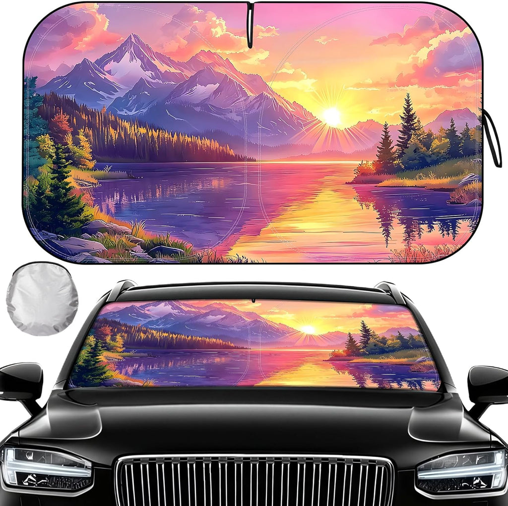 Car Windshield Sun Shade for Sedans, SUVs & Trucks Reflective UV Block Sunshade Visor Shield Foldable with Storage