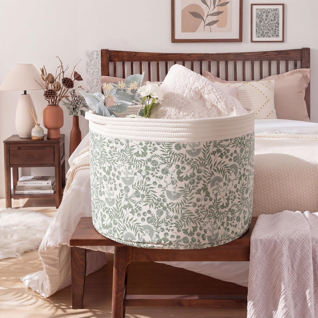 Large Green Cotton Rope Storage Baskets for Nursery
