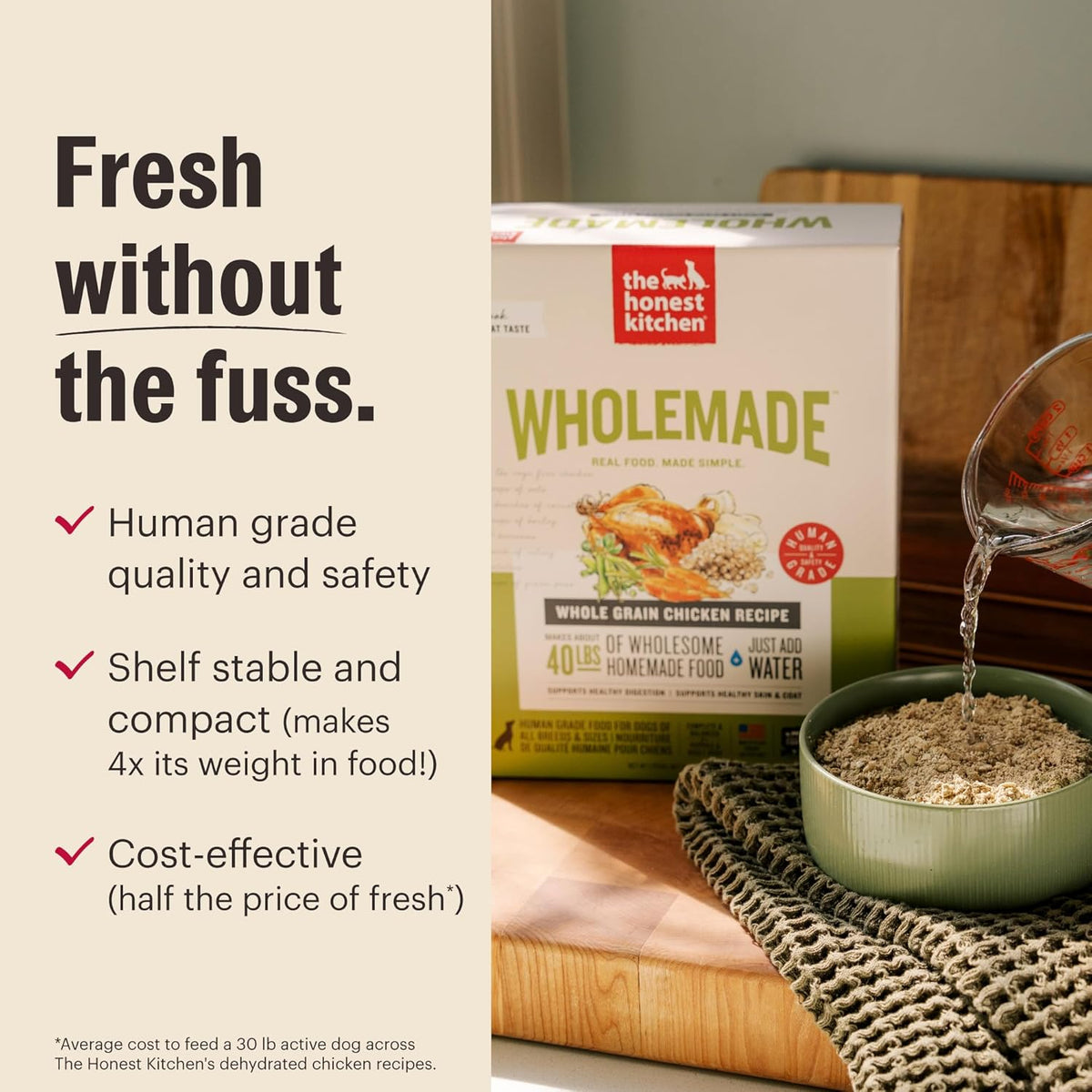 Wholemade Whole Grain Fish & Oats Recipe, Human Grade Dehydrated Dog Food, Just Add Water, Supports Digestion, Skin &
