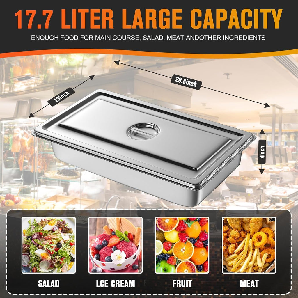 Hotel Pan, Full Size Steam Table Pan 4" Deep Stainless Steam Table Pan with Lid Full Size Food Pan 20.8" L x 13" W