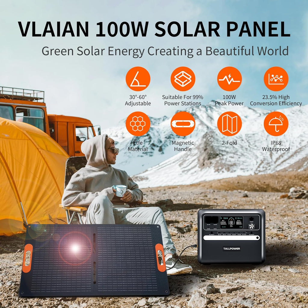 100W Portable Solar Panel for Power Station Generator,100 Watt Foldable Solar Panel Charger with MC4 Output,3-in-1 DC