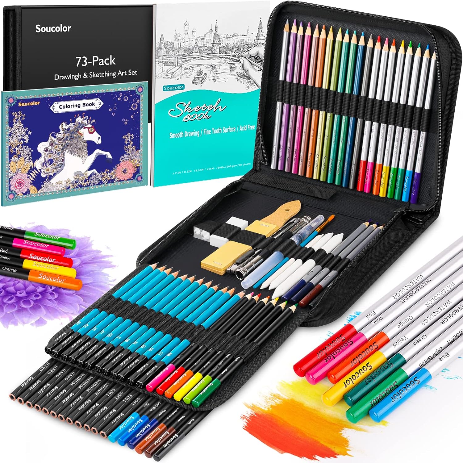 73 Pack Art Supplies Sketching Kit for Adults Artist Gifts, School Supplies, Drawing Sketching Pencils with