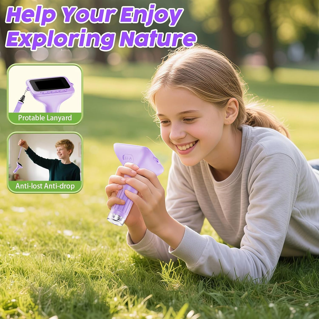 1000X Handheld Digital Kids Microscope with 3.0" IPS Screen, USB-Powered STEM Educational Science Toy with 8 LED