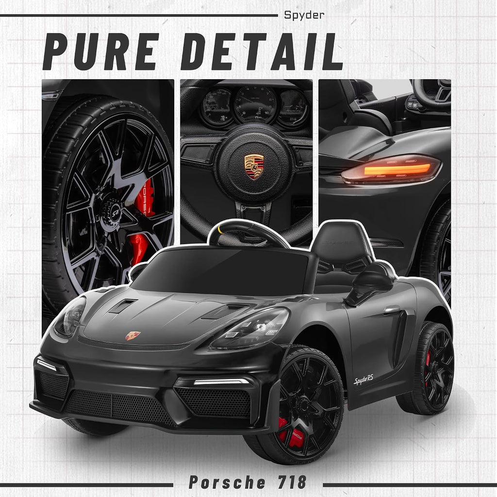 Licensed Porsche 718 12V Electric Car for Kids, Ride on Toys for Toddler, Child Ride on Car w/Parent Remote, Led