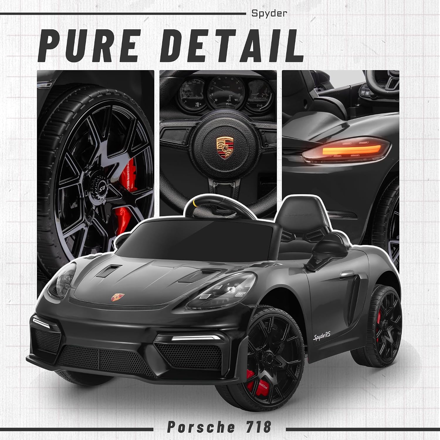 Licensed Porsche 718 12V Electric Car for Kids, Ride on Toys for Toddler, Child Ride on Car w/Parent Remote, Led