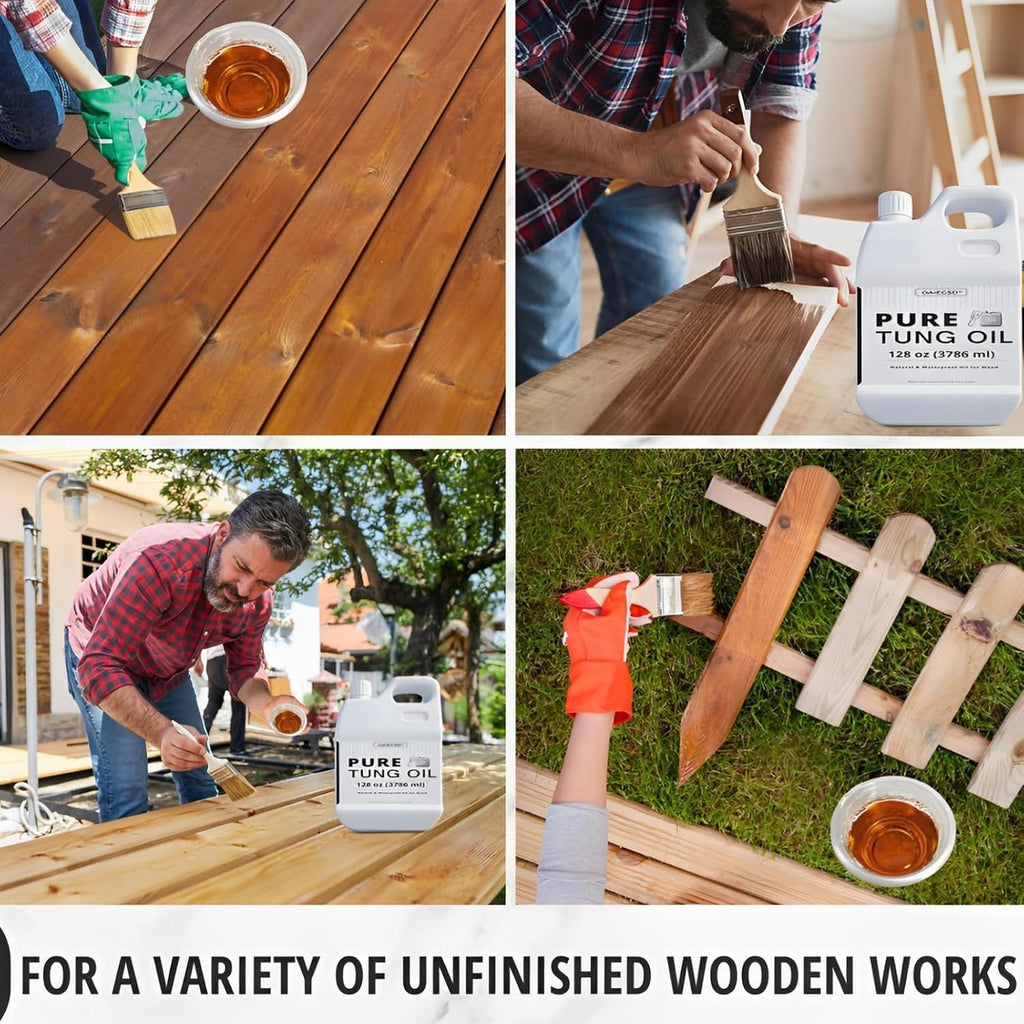 100% Pure Tung Oil 32oz, Wood Finish for Indoor Outdoor with Brush | Waterproof, Penetrates & Protects & Enhances