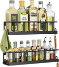 Spice Rack Wall Mounted 2 Pack,RV Spice Rack,Black | 8 Built-in Hooks,2 Versatile Sizes, Space-Saving,Flat Base