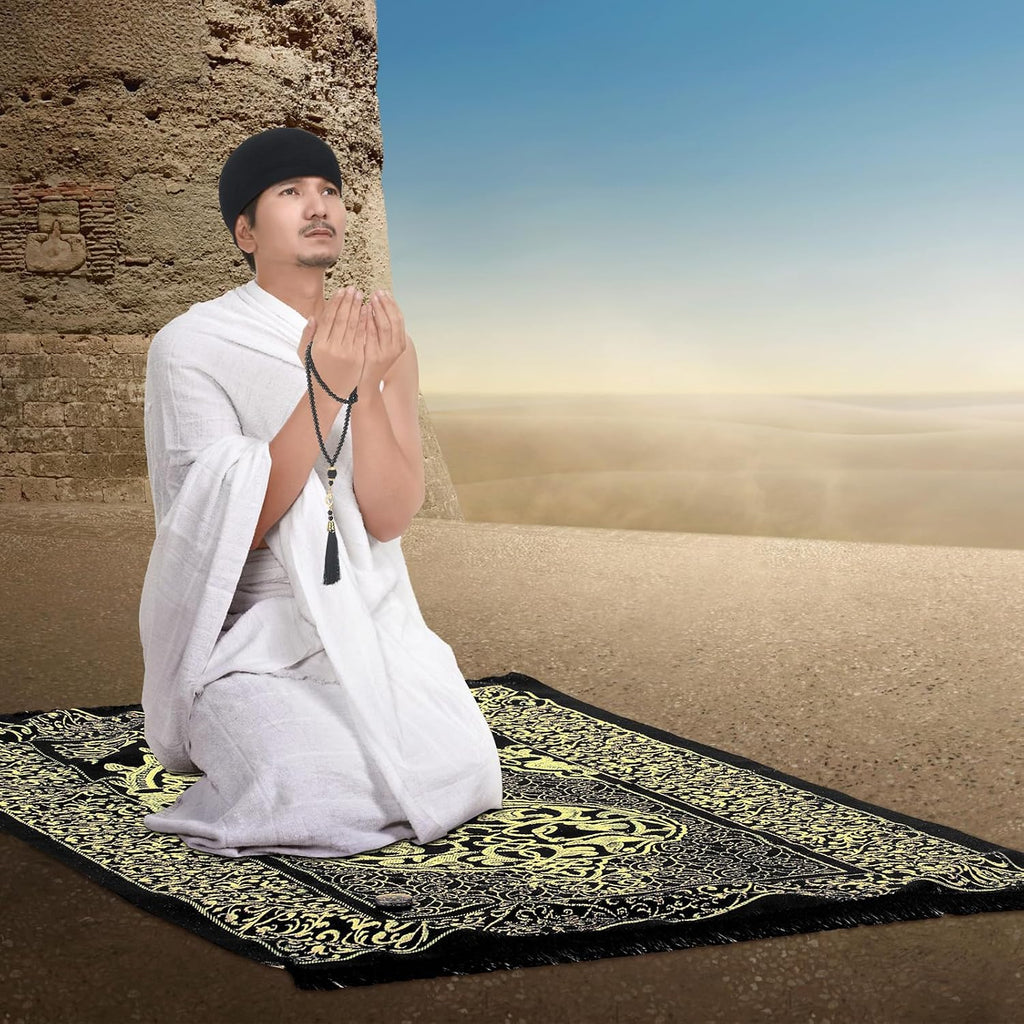 10 Pcs Muslim Prayer Rug Islamic Prayer Mat with Kufi Hats Prayer Cap, Muslim Tasbih Prayer Beads, Portable Compass