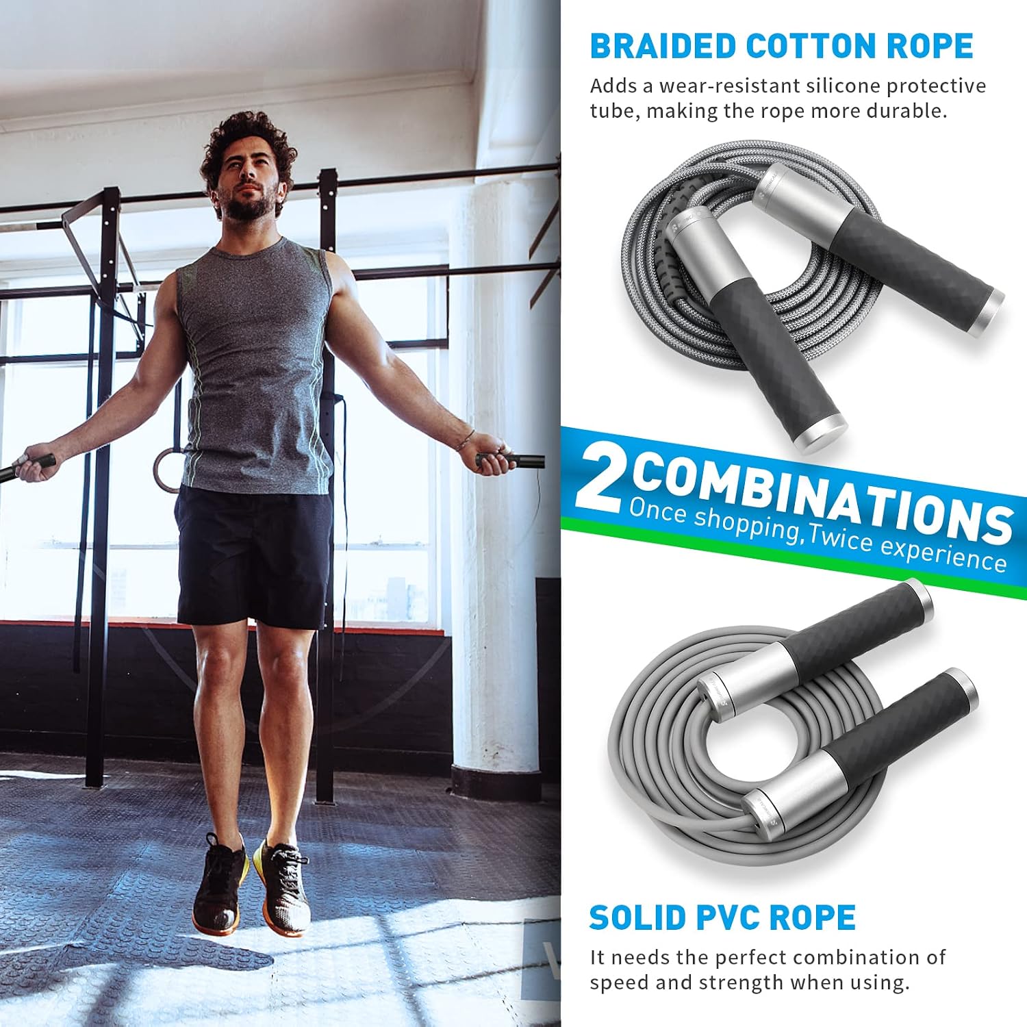 Weighted Jump Rope for Men, Women (1.5LB) - Alloy Steel Handles, Speed Skipping Rope, Gym,Indoor/Outdoor - Fitness