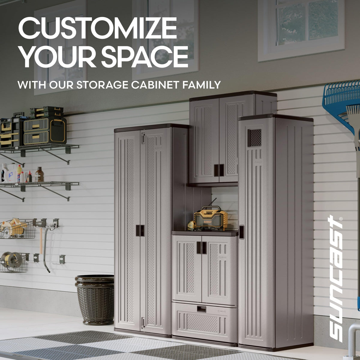 72-Inch Tall Storage Cabinet, Platinum Resin Garage Storage Cabinet