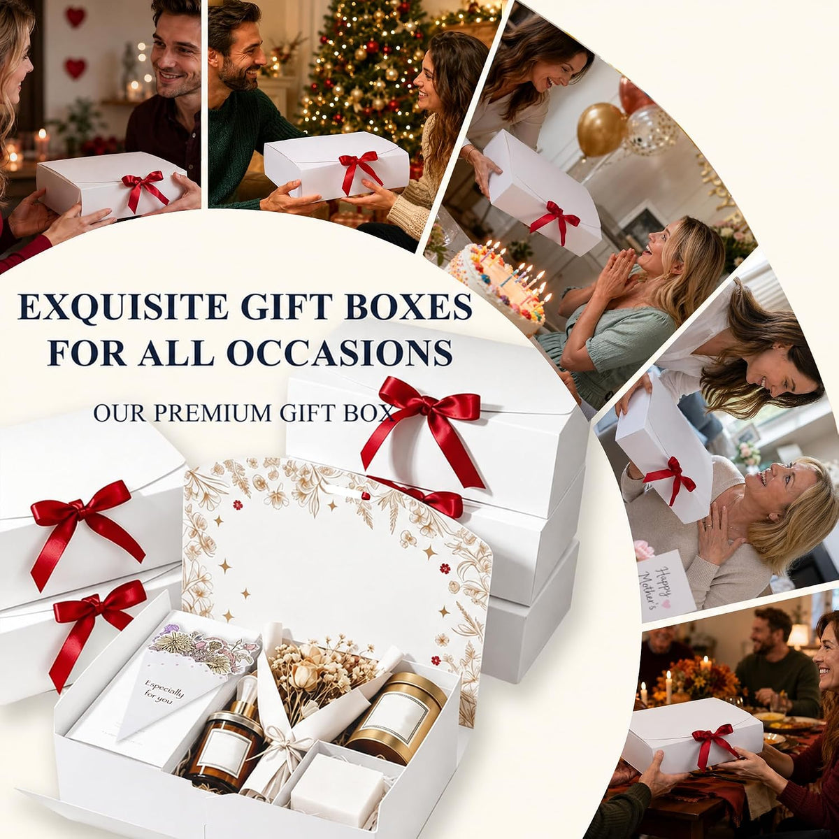 White Gift Boxes with Lids and Ribbon, 10 Pack, 10.6x7.8x3.1 Inch