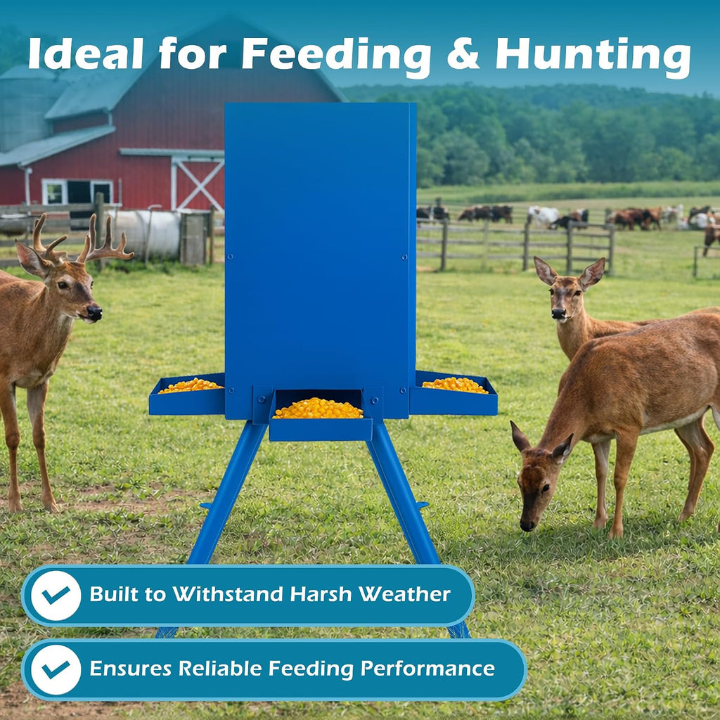 Deer Feeder 60-70 lbs, Weatherproof Deer Feeders, Heavy Duty Metal Gravity Deer Feeder with 4 Feeding Tray and 4-Leg