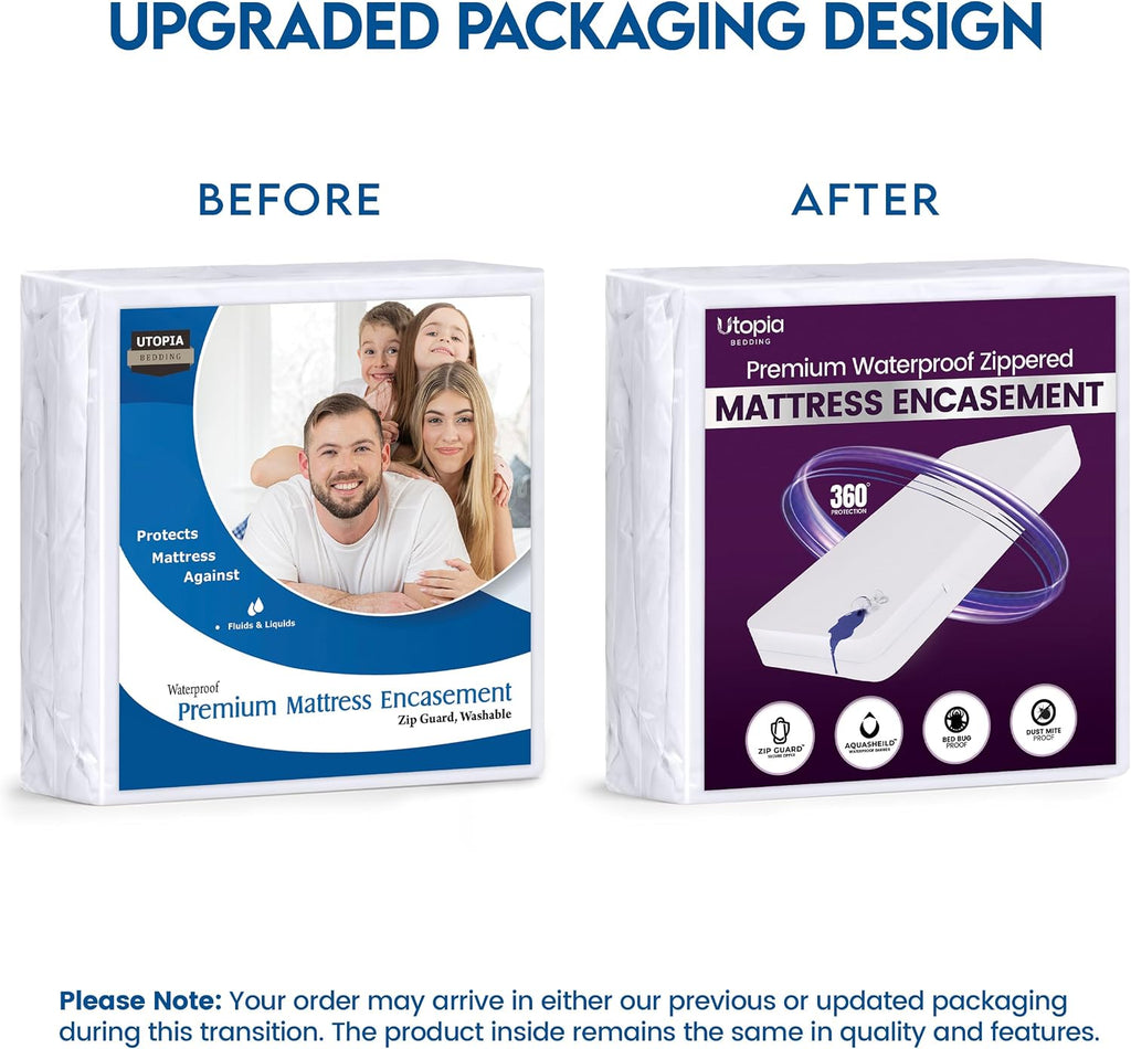 Premium Waterproof Zippered Mattress Protector Queen Size, 10" Depth | Utopia Bedding Bed Bug Mattress Cover, 6-Sided