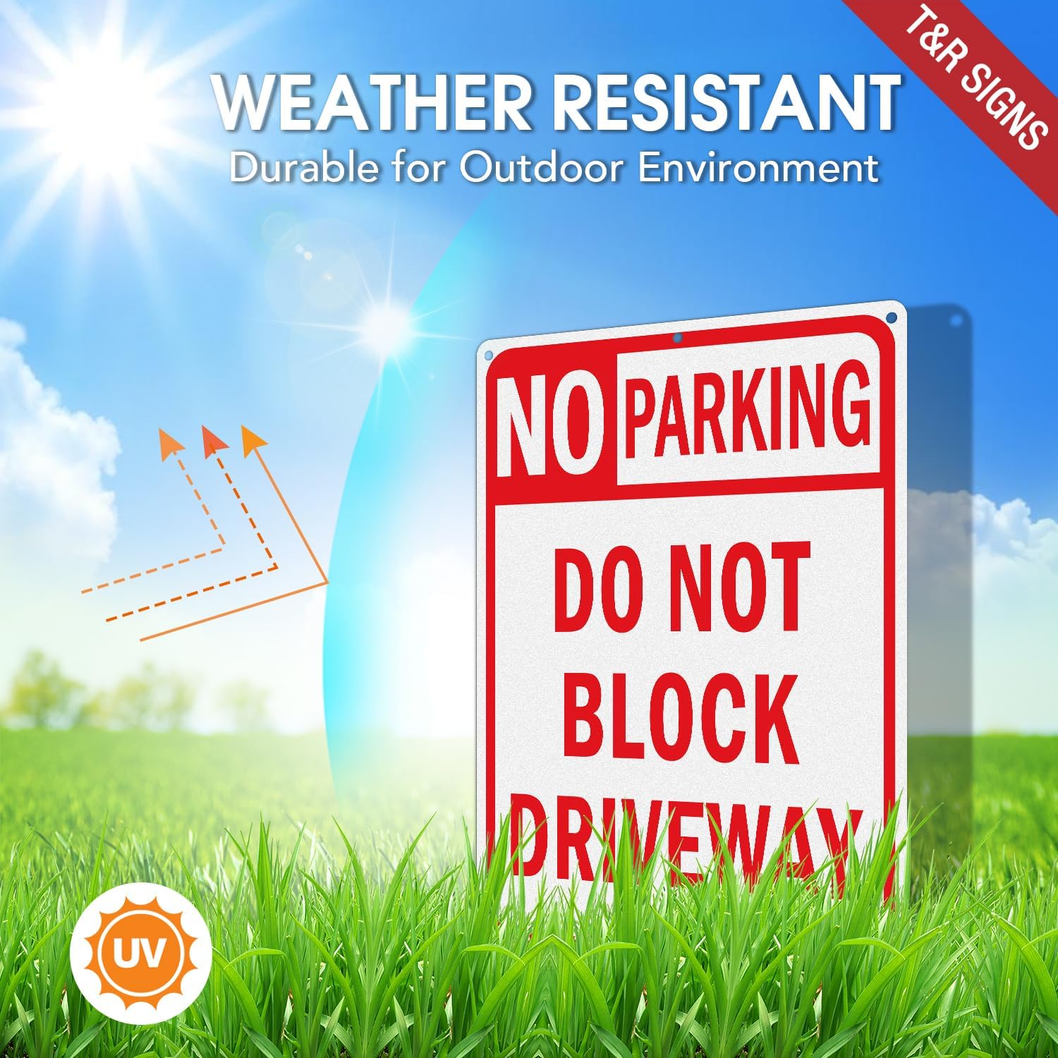 Large No Parking Sign Do Not Block Driveway Sign - 14 x 10 Inches Rust Free .040 Aluminum Reflective - UV Protected