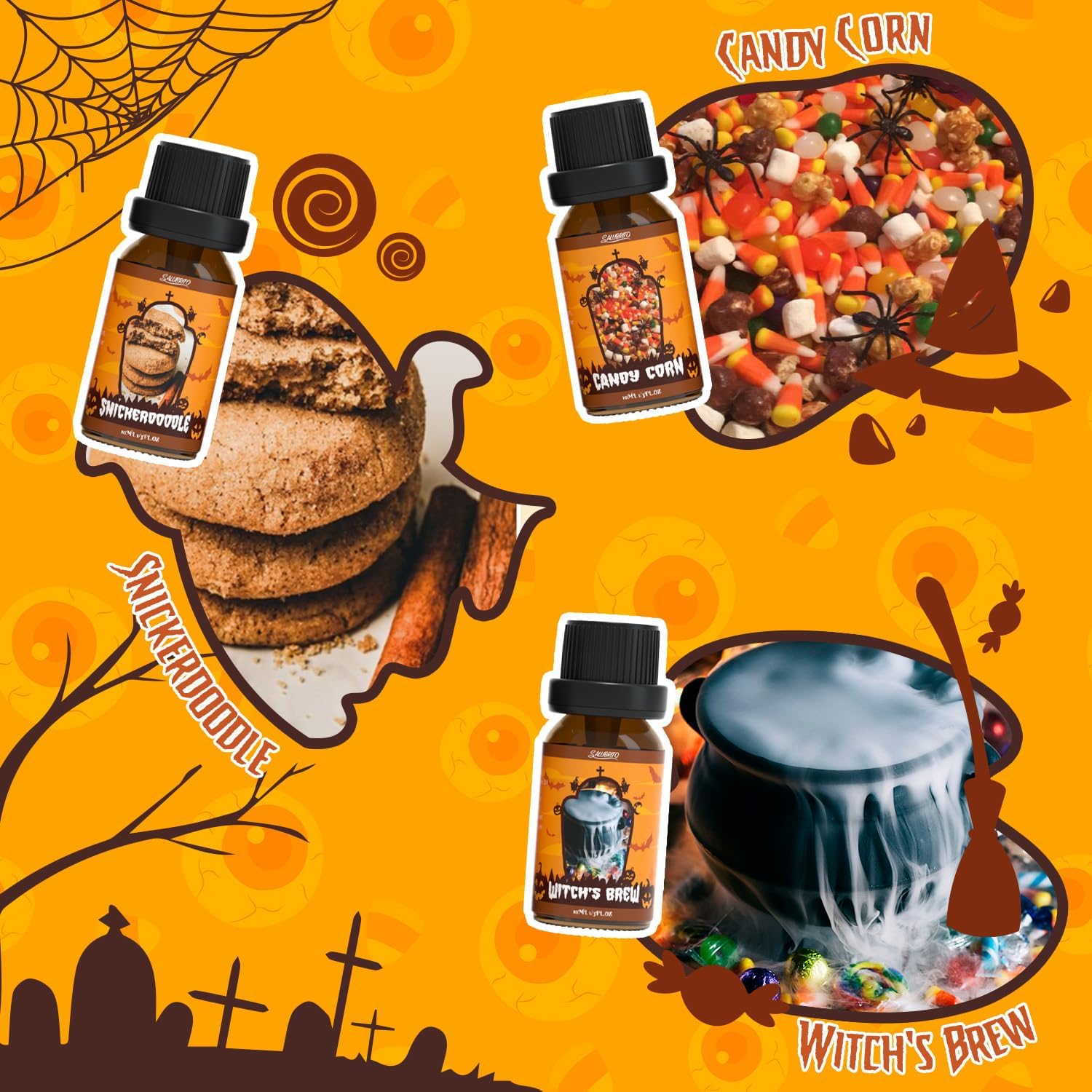 Halloween Fragrance Oils Set, Funny Essential Oils Gift Set for Diffuser, Candle, Soap Making Scents, Pumpkin Pie