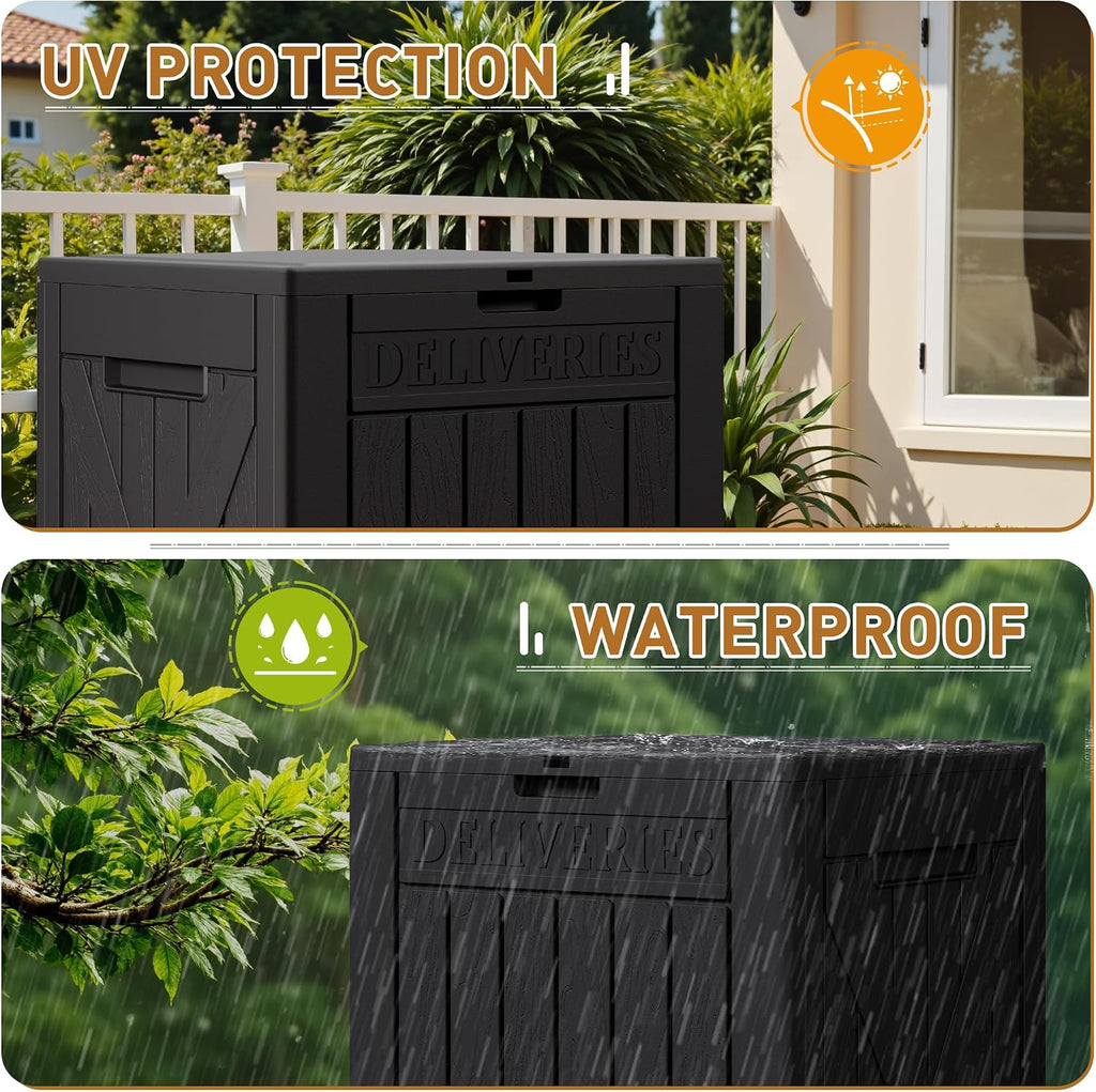 48 Gallon Package Delivery Box Outdoor Secure Lockable | Waterproof Deck Box PP Material Storage Container, Designed